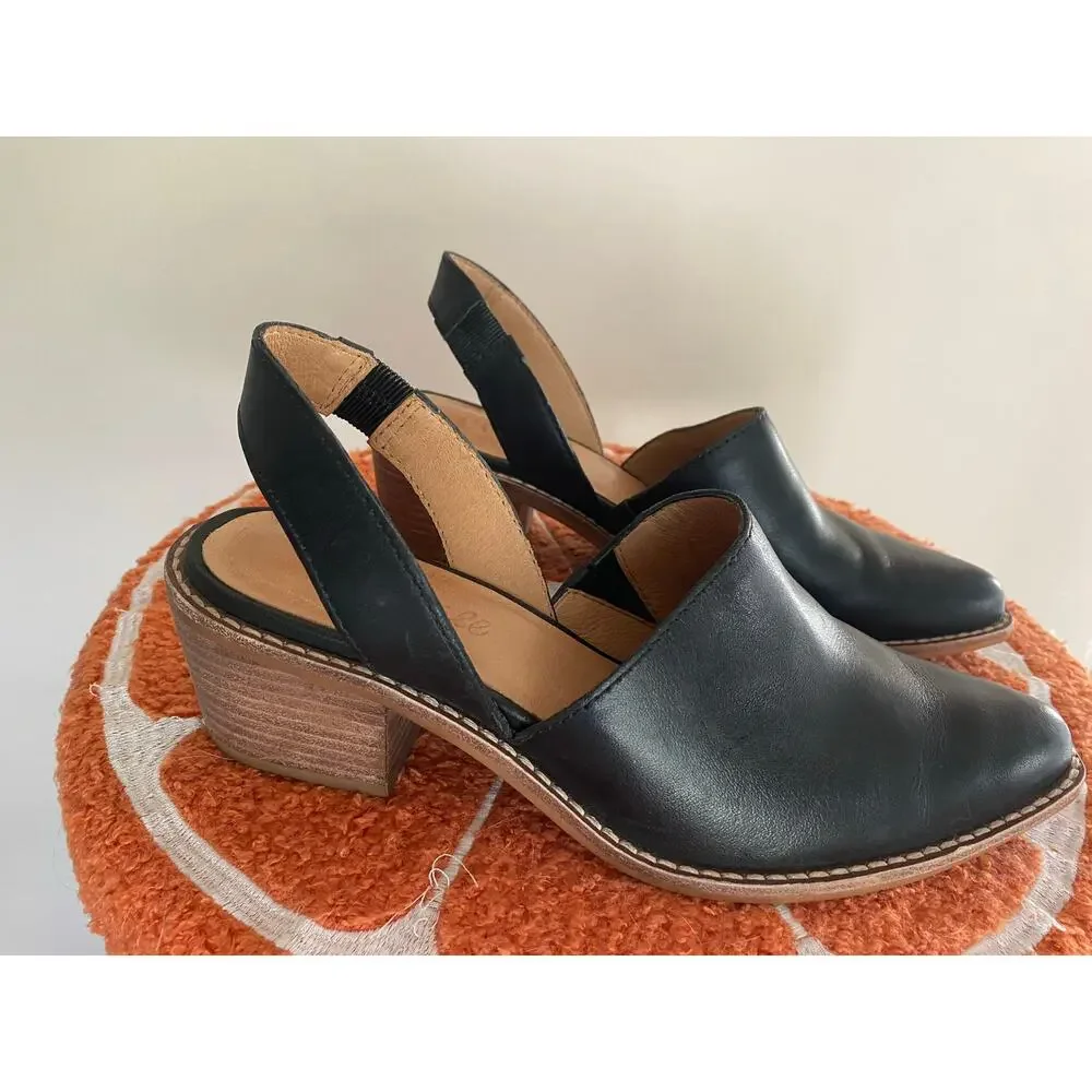 Madewell Jess slingback mules 2” heel black leather 6.5